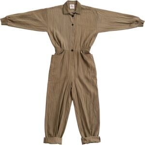 Eber Jumpsuit Women 9 Brown NWT Utility Cotton Ribbed Knit 80s Vintage 17-041J
